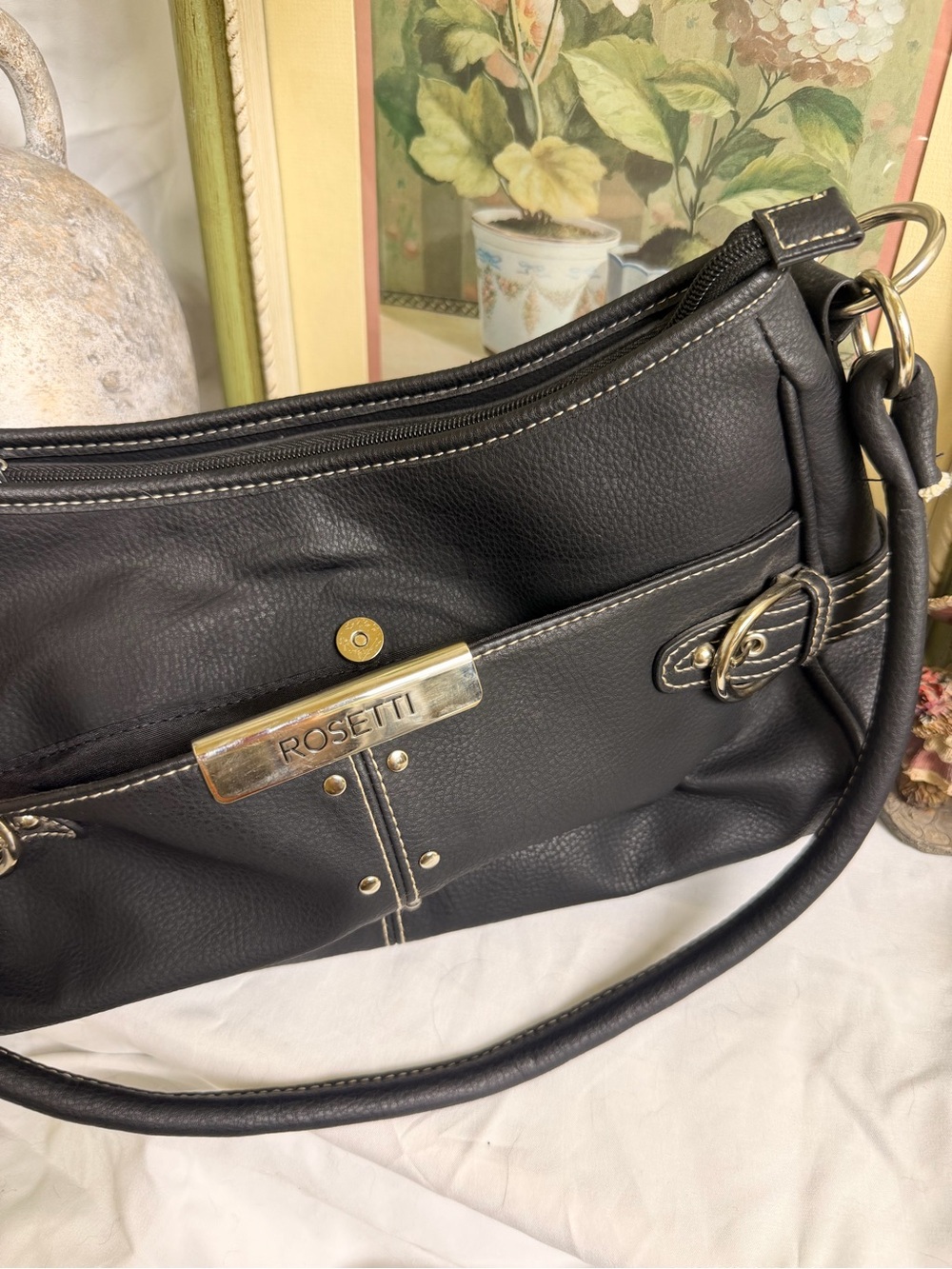 Y2K Rosetti Black Faux Leather Shoulder Bag with Silver Hardware - Whimsigoth - Picture 8 of 9